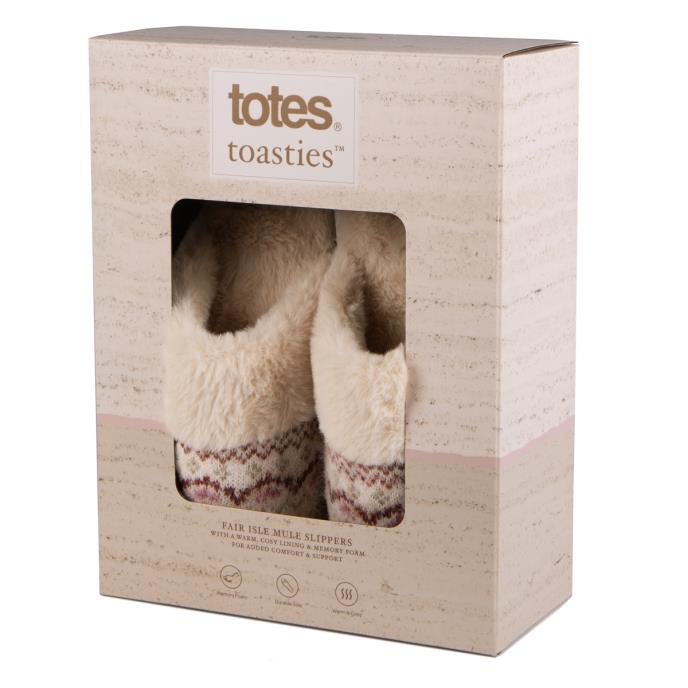 totes toasties® Ladies Fair Isle Knit Mule Slippers Fairisle Extra Image 1